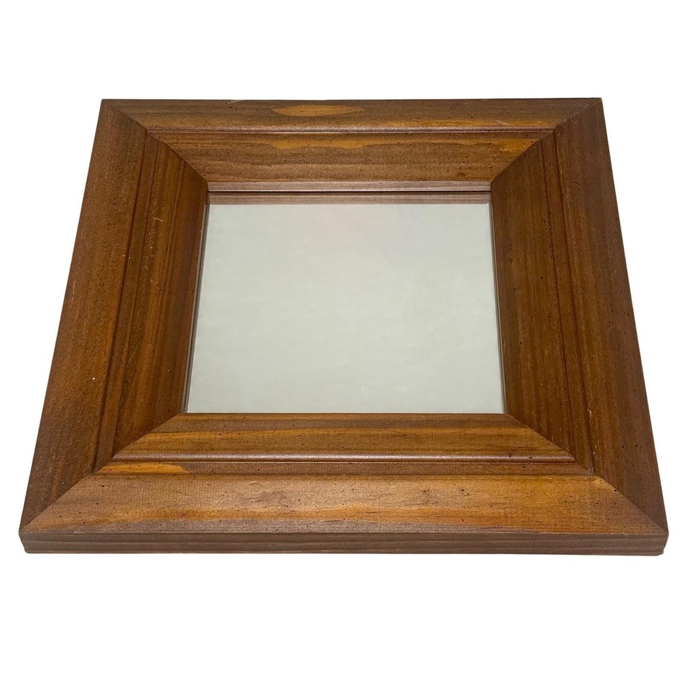 Square Wall Mirror Brown Wood Frame Rustic Farmhouse Decor Accent Mirror Vintage
